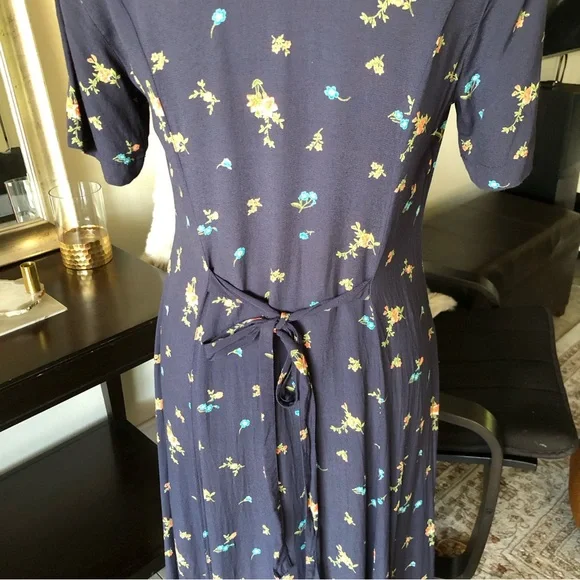 Vtg Eddie Bauer navy floral cottagecore prairie midi shirt dress button down M - Picture 7 of 13